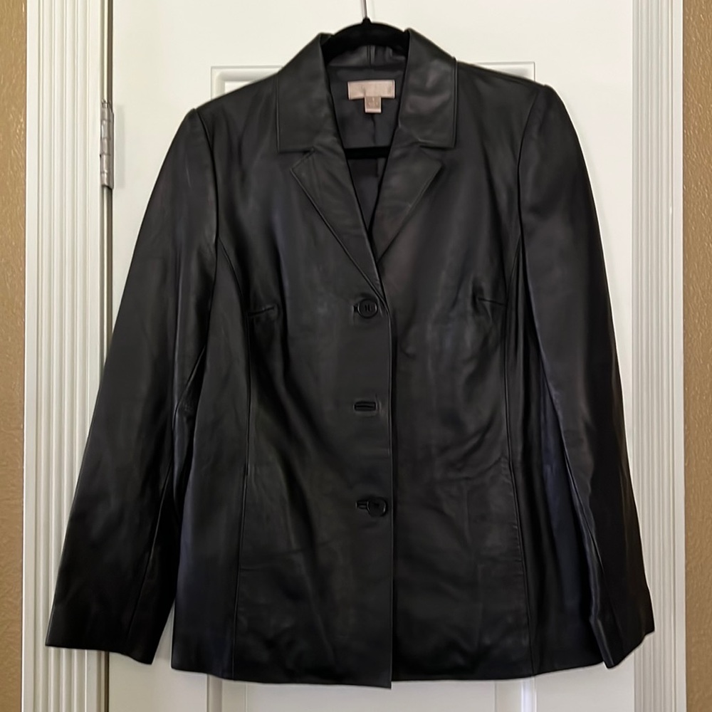 Black leather jacket.